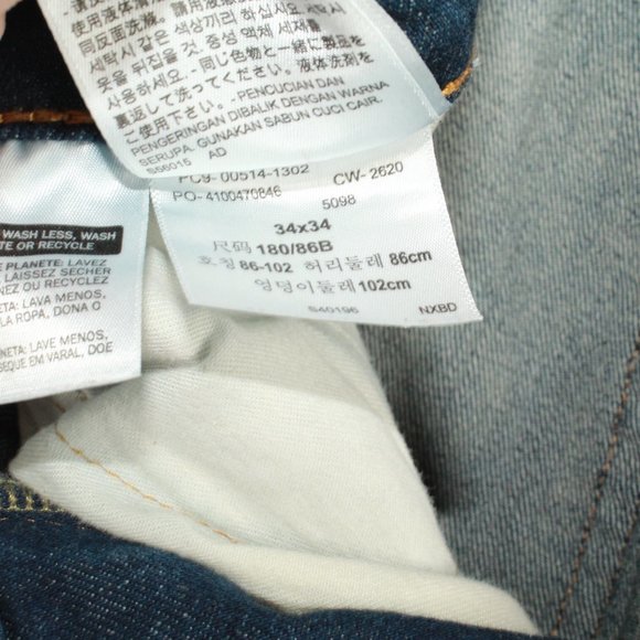 Levi's 514 Original Blue Washed Riveted Slim Straight Denim Jeans Size 34x34 - Picture 5 of 11